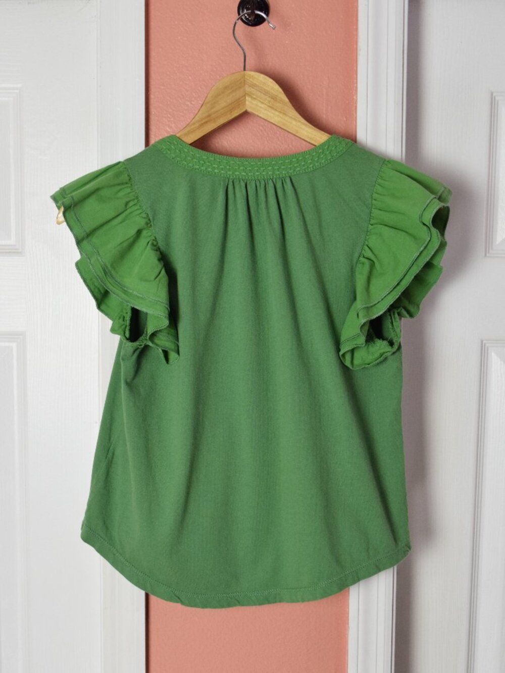 MAEVE ANTHROPOLOGIE RUFFLE SLEEVE GREEN TOP - Picture 8 of 11
